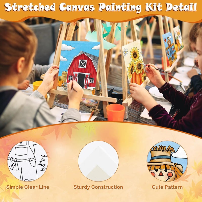 Anseal 12 Packs Thanksgiving Pre Drawn Canvas to Paint, 5" X 7" Fall Pre Printed Canvas for Kids, Pre Stretched Canvas Outline Painting Boards for Beginners, Students, Party Favor - Image 3